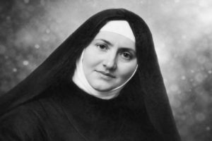 Czarno-biały portret świętej Gertrudy Comensoli w zakonnym welonie