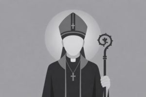 Symboliczny obrazek zastępczy biskupa Biało-czarny obrazek zastępczy biskupa w mitrze i z pastorałem