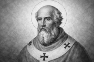 św. Leon IX Św. Leon IX – czarno-biały portret papieża reformatora XI wieku z aureolą, przedstawiony jako biskup Rzymu w klasycznej stylistyce sakralnej.