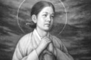 św. Barbara Kim Portret biało-czarny św. Barbary Kim, męczennicy z Korei