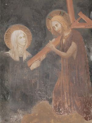 Fresk przedstawiający świętą Klarę z Montefalco z Chrystusem z krzyżem