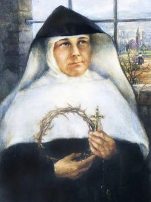 Błogosławiona Maria Antonina Kratochwil w stroju zakonnym z koroną cierniową i krzyżykiem.