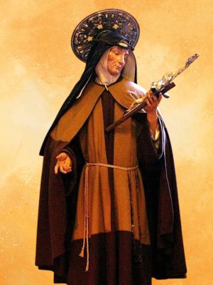 Figura św. Marii Franciszki od Pięciu Ran z krzyżem w dłoni.