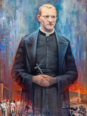 Błogosławiony Marcin Capelli, kapłan i męczennik z krzyżem w dłoniach.