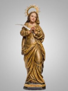 Figura świętej Nunili - złożone do modlitwy ręce i gałązka palmowa, symbol męczeństwa.